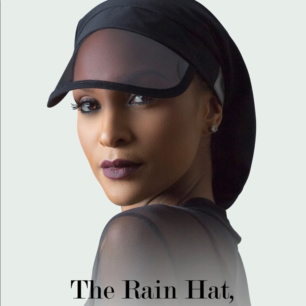 SOLD | NWT Black Hairbrella Classic Satin-Lined Waterproof Rain Hat